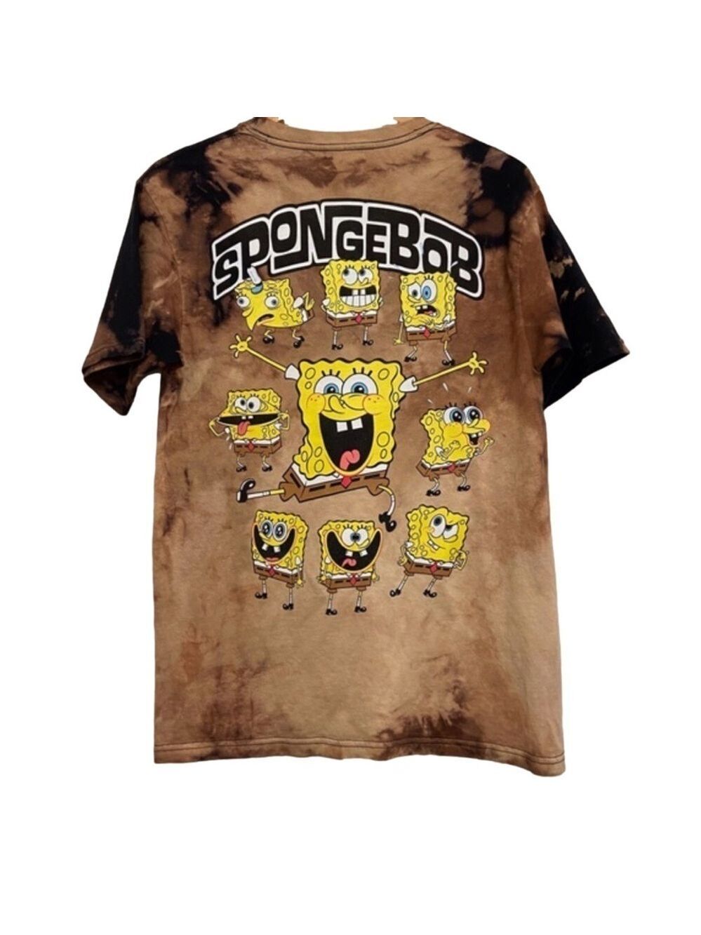 NICKELODEON Bob the sponge t-shirt tie dye brown beige 100% cotton unisex  small